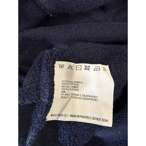 TOBY BLACK Navy Longline Zip-Up Hoodie Dress #MEOW Graphic Patch Sweatshirt M - Picture 7 of 12